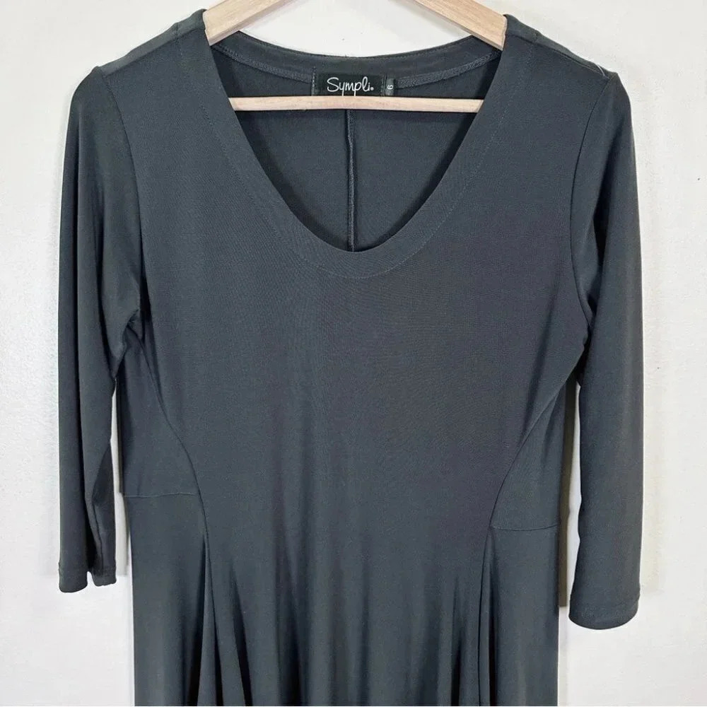 Sympli Hi Low Assymetric Three Quarter Sleeve Tunic  Grey Sage - Picture 6 of 16